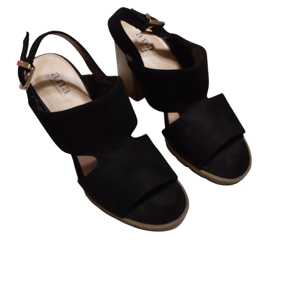 💚a.n.a Black Women's Chunky Heels with Buckle